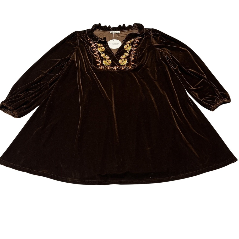 Rustty Dustty Dress Brown Velvet Floral‎ Embroidered Size 4XL Western Cowgirl - Picture 3 of 16